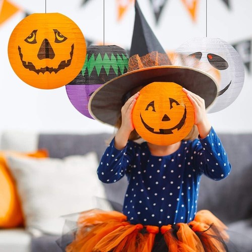 8 Stck. Halloween Thema chinesische Papierlaternen Kürbis, Geist, Hexe, Fledermaus Dekor - Bild 6 von 6