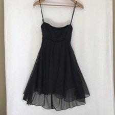 Y2K Lucy in the Sky Black Chiffon Babydoll Prom Dress Large Tie Back Layered 90s