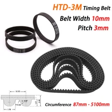 10mm Width HTD-3M Rubber Timing Belt Closed Loop 87-5100mm for Pulley,3D Printer