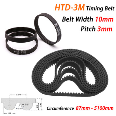 10mm Width HTD-3M Rubber Timing Belt Closed Loop 87-5100mm for Pulley,3D Printer