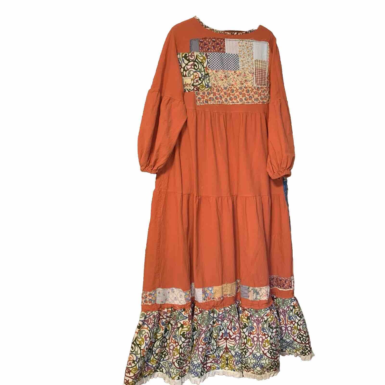 Upcycled Maxi Dress L/XL Tall Festival Art To Wear 3/4 Lagenlook Pocket Artsy-image
