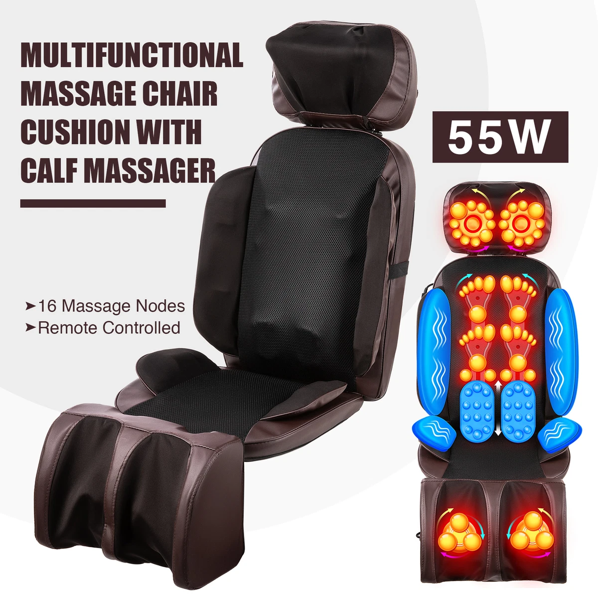 Massage Chair Cushion Leg Massager Shiatsu Pad for Neck Back 16 Nodes