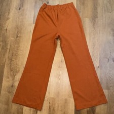 Vtg 60s 70s Pants Bell Bottom Polyester Burnt Orange Wide Leg Disco Womens 32 28