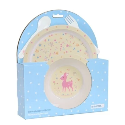 Reh 4.tlg Kindergeschirr Set Baby Geschirr BPA FREI Essgeschirr Geschenkset - Bild 1 von 4