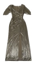 Eliza J. Women's Shimmering Matalic Long Sleeve V Neck Maxi Sheath Formal Dress