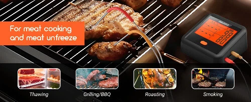 Meat Thermometer Grill Thermometer with 4 Meat Probes LCD Free App Control