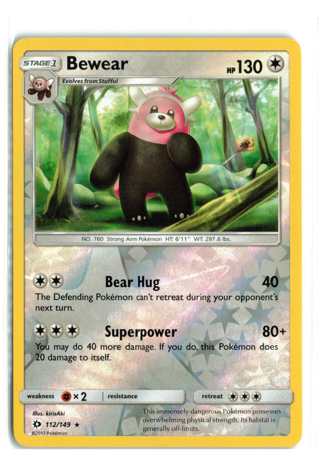 BEWEAR 112/149 SUN MOON BASE REVERSE HOLO POKEMON TCG NM-LP