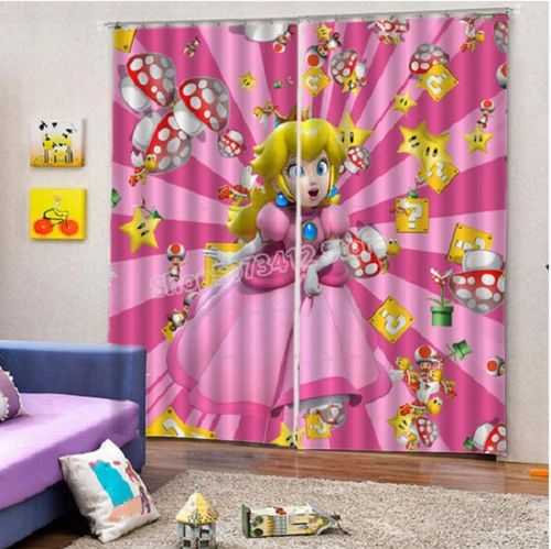 Mädchen 3D Super Mario Prinzessin Vorhänge Schlafzimmer Verdunkelungsvorhänge Ring Top Öse - Bild 15 von 16