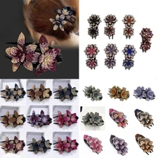 Women Rhinestone Flower Duckbill Clip Hair Claws Grip Elegant Hairpin Barrettes