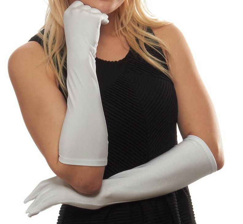 4-Way Stretch Matte Finish Satin Dress Gloves Elbow Length White