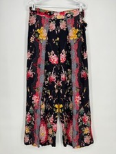 Johnny Was Pants Womens Medium Blue Mono Split Leg Coverup Floral Tie Waist