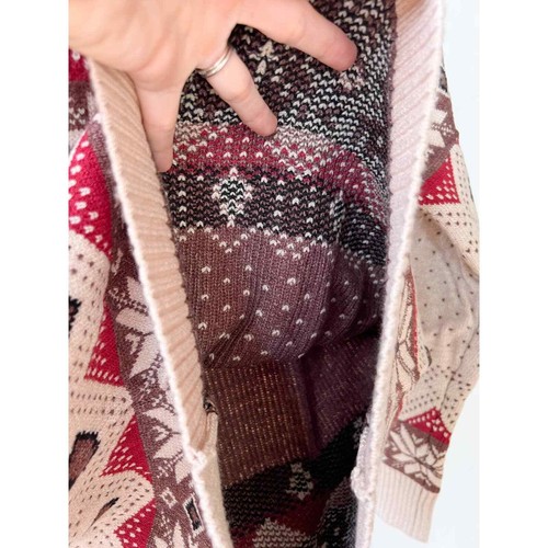 AMAZON Women's Tan/Red Snowflake/Diamond Fair Isle Crew Neck Winter Sweater sz M - Picture 5 of 6
