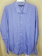 BEN SHERMAN Long Sleeve Button Front Shirt Size 17/34-35 XL Blue Lilac Stripes