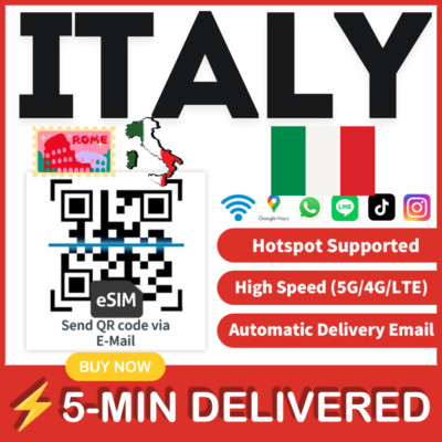 [eSIM] Italy eSIM e-SIM card Travel Sim card Tarjeta eSIM Dato Data only  A+