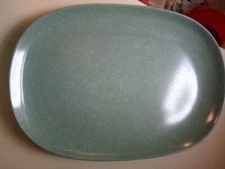 Vintage Texas Ware 141 Oval Serving Platter blue green aqua teal spatter 14"x10"