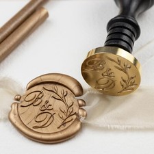 SIEGELSTEMPEL PETSCHAFT TEAKHOLZ d25mm GRAVUR INITIALEN BUCHSTABEN UND ZIERRAND 