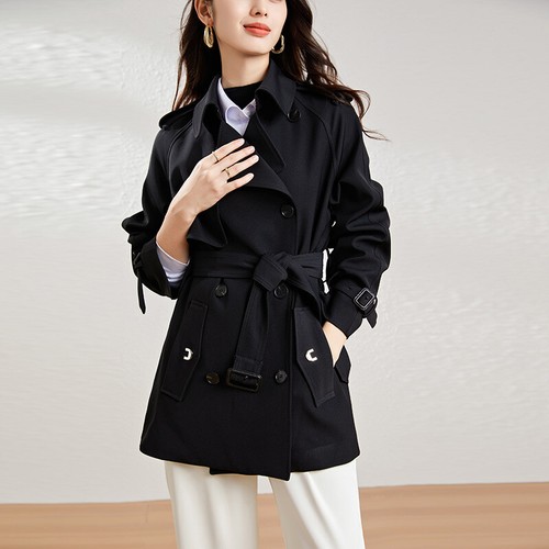 British Style Double Breasted Womens Lapel Collar Trench Coat Overcoat Belt Size - Picture 26 of 26