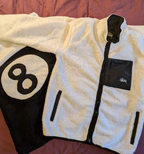 Stüssy 8 Ball Sherpa Fleece Rework Jacket White Size Large