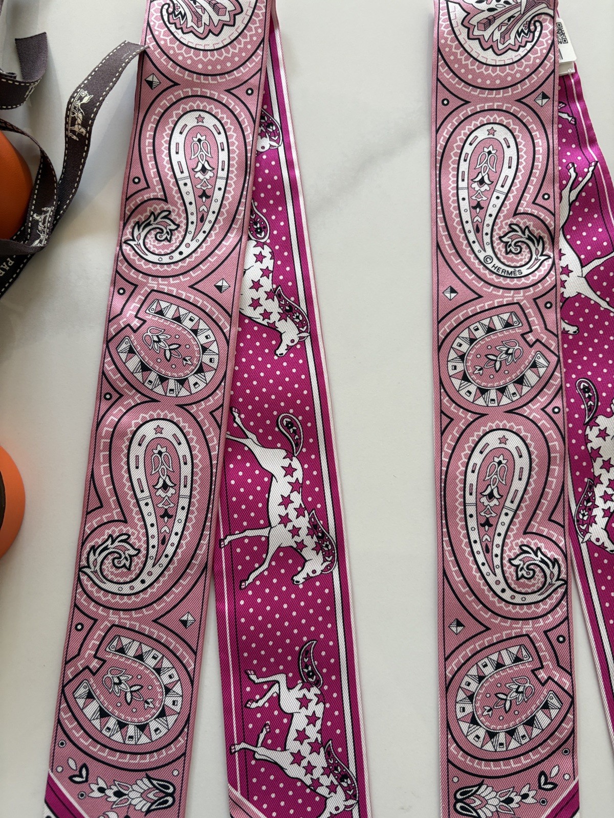 Pair NEW Hermes Cheval De Coeur Twilly hot pink fuchsia image 5