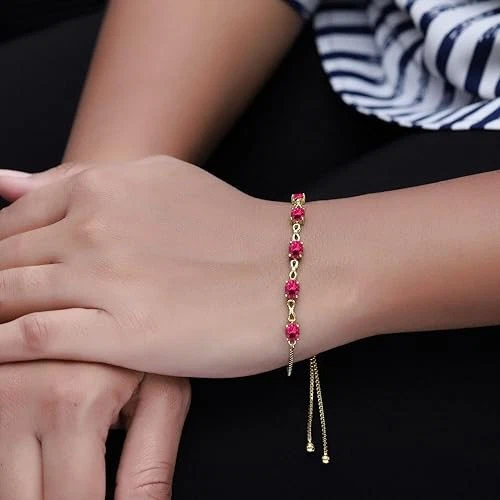 Теннисный браслет-боло с имитацией камня рождения и настоящего бриллианта покрытие желтым золотом 14 карат - Изображение 4 из 4