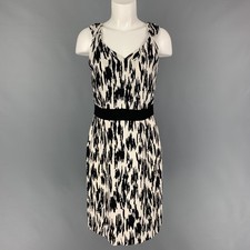 OSCAR DE LA RENTA SS 11 Size 10 Black White Silk Print Sleeveless Sheath Dress
