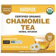 HANDPICK, Organic Chamomile Tea Bags 100 Herbal 100 Count Pack of 1