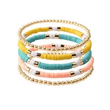 Surfer Heishi Clay Bead Bracelets for Women Bohemian Stackable Gold Plated - 09