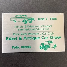 1986 Edsel & Antique Car Show Aluminum Plaque Illinois Polo