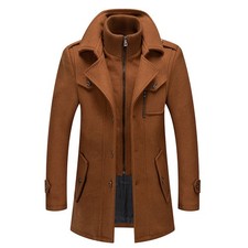 Men's Business Wool Blend Coat Winter Double Collar Jacket