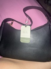 Women s Black Crescent Small Shoulder Bag Gold Hardware Zip, Detachable Strap