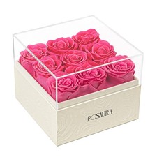 Square Preserved Roses Gift Box - Real Forever Flowers in Clear Acrylic Lid V...