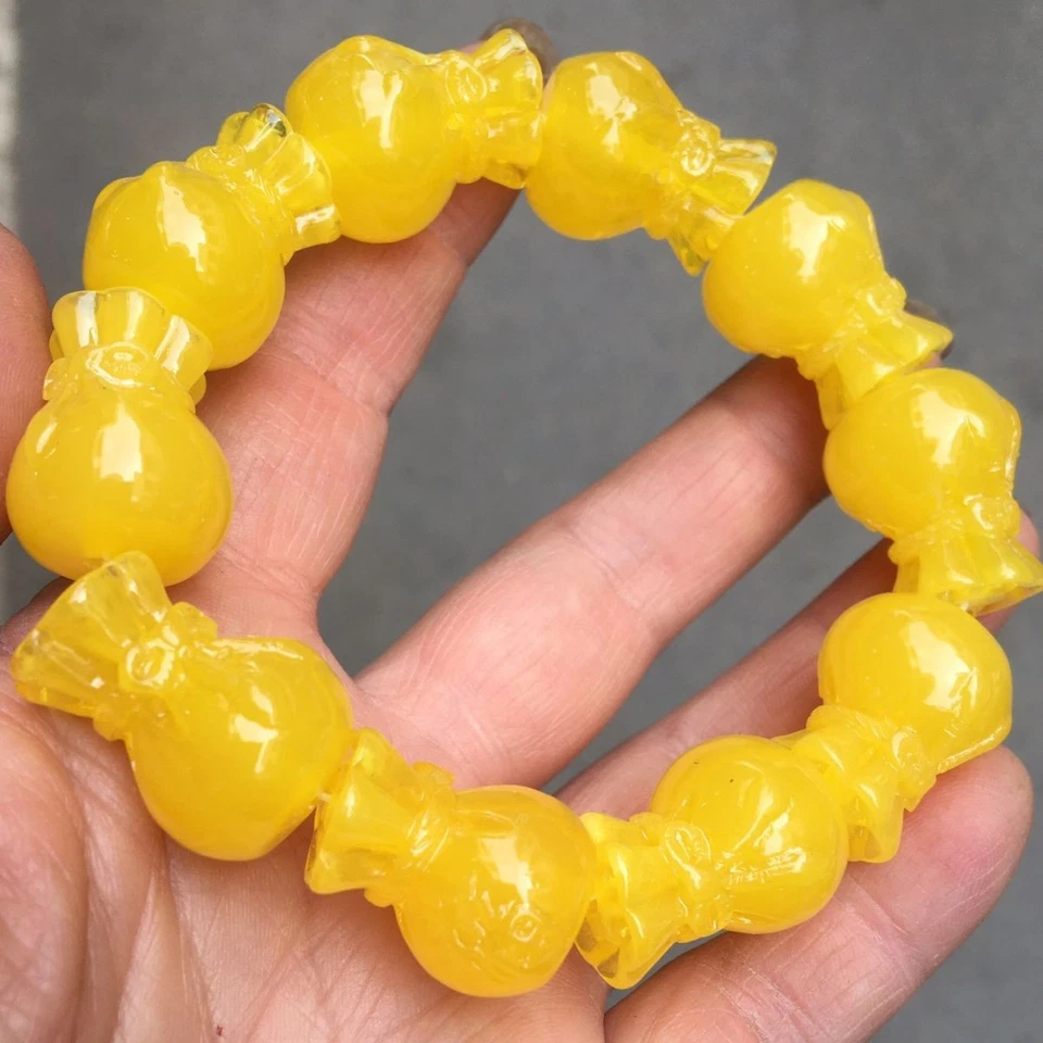 琥珀蜂蜡手链鸡油黄色情侣珠宝手工制作22x17毫米礼物 — 第 2/4 张图片