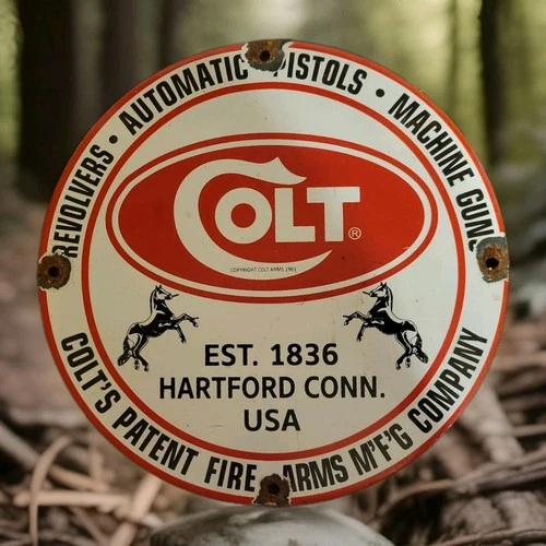 Vintage Colt Fire Arms Porcelain Sign Hartford Ct Winchester Smith Wesson Ammo