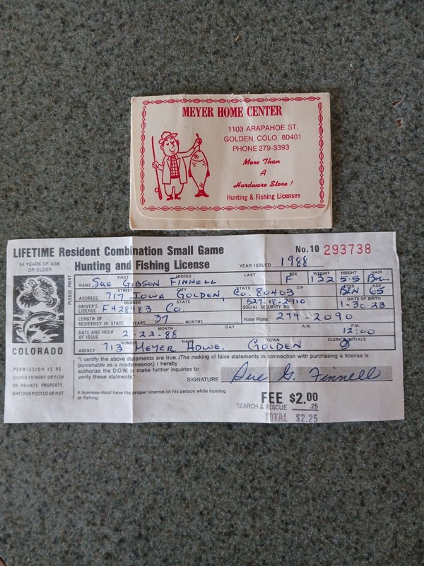 COLORADO 1988 Resident Combination Small Game Hunting And Fishing License 
