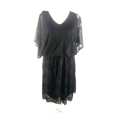 Alfani Women's Black Lace Dress Size Medium Lined V Neck Short Sleeve