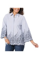 WynneLayers Women's Striped Button Down Shirt Chambray/Midnight Blue