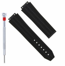 25MM RUBBER WATCH STRAP BAND CLASP FOR H HUBLOT BIG BANG  SCREWDRIVER BLACK