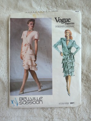 Vogue Patterns 1891 Bellville Sassoon Wrap Flounce Dress Size 12 Cut 1987 Sewing