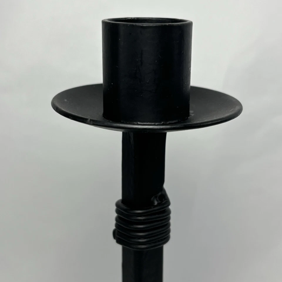 2 Wrought Iron Taper Candlestick Holders Black Brutalist Primitive MCM 7” Pair - Image 2 of 4