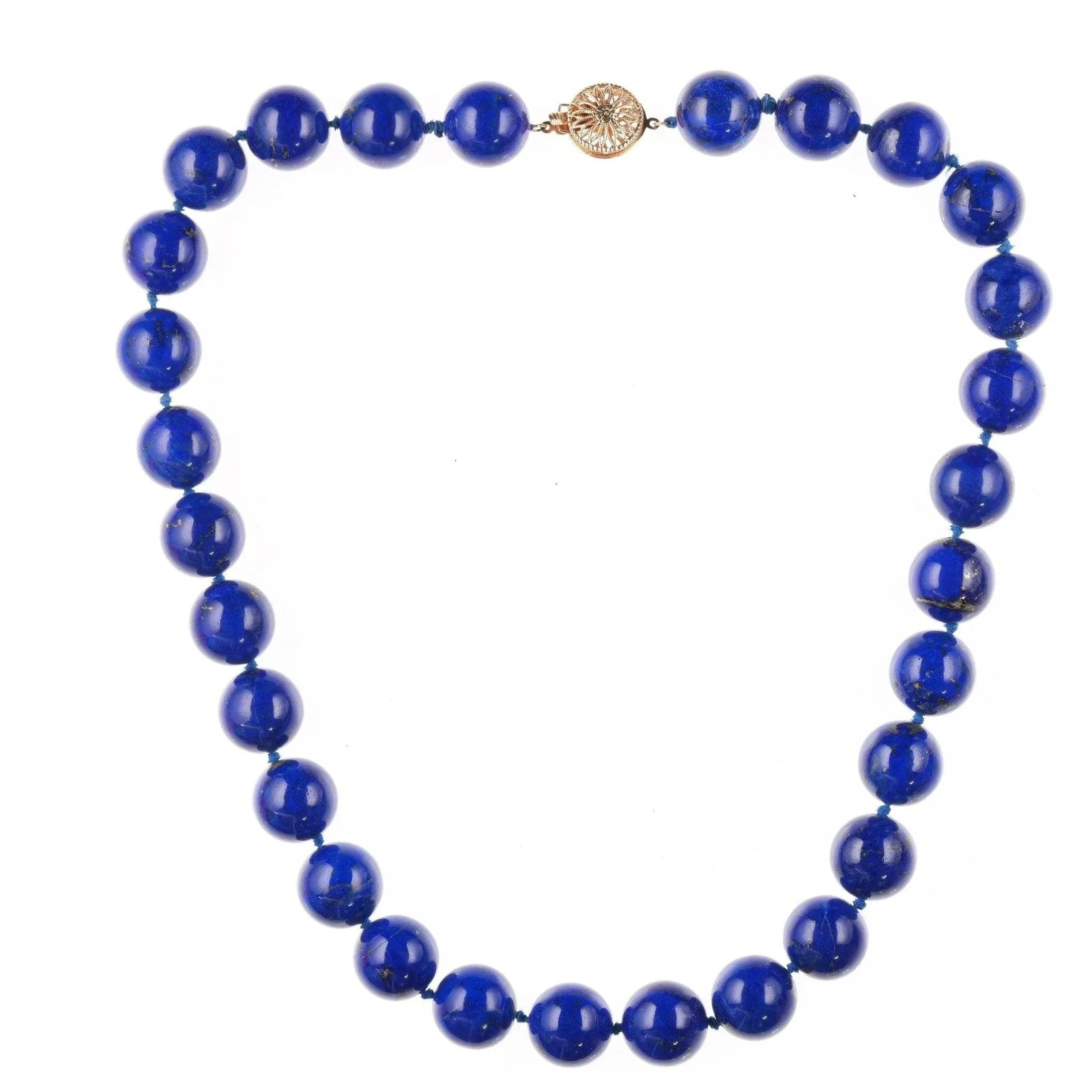 "19\" Vintage 14k clasp 14-15mm lapis lazuli beaded necklace"