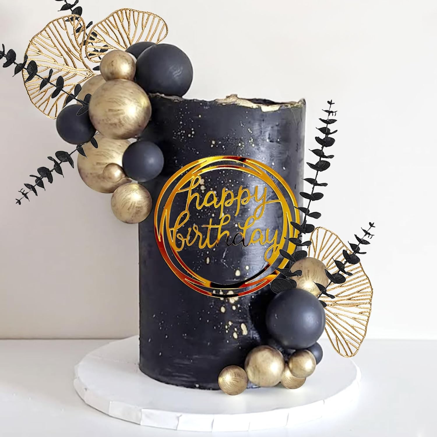 LaVenty Black And Gold Cake Decorations Gold Birthday Cake Toppers Men for Birt