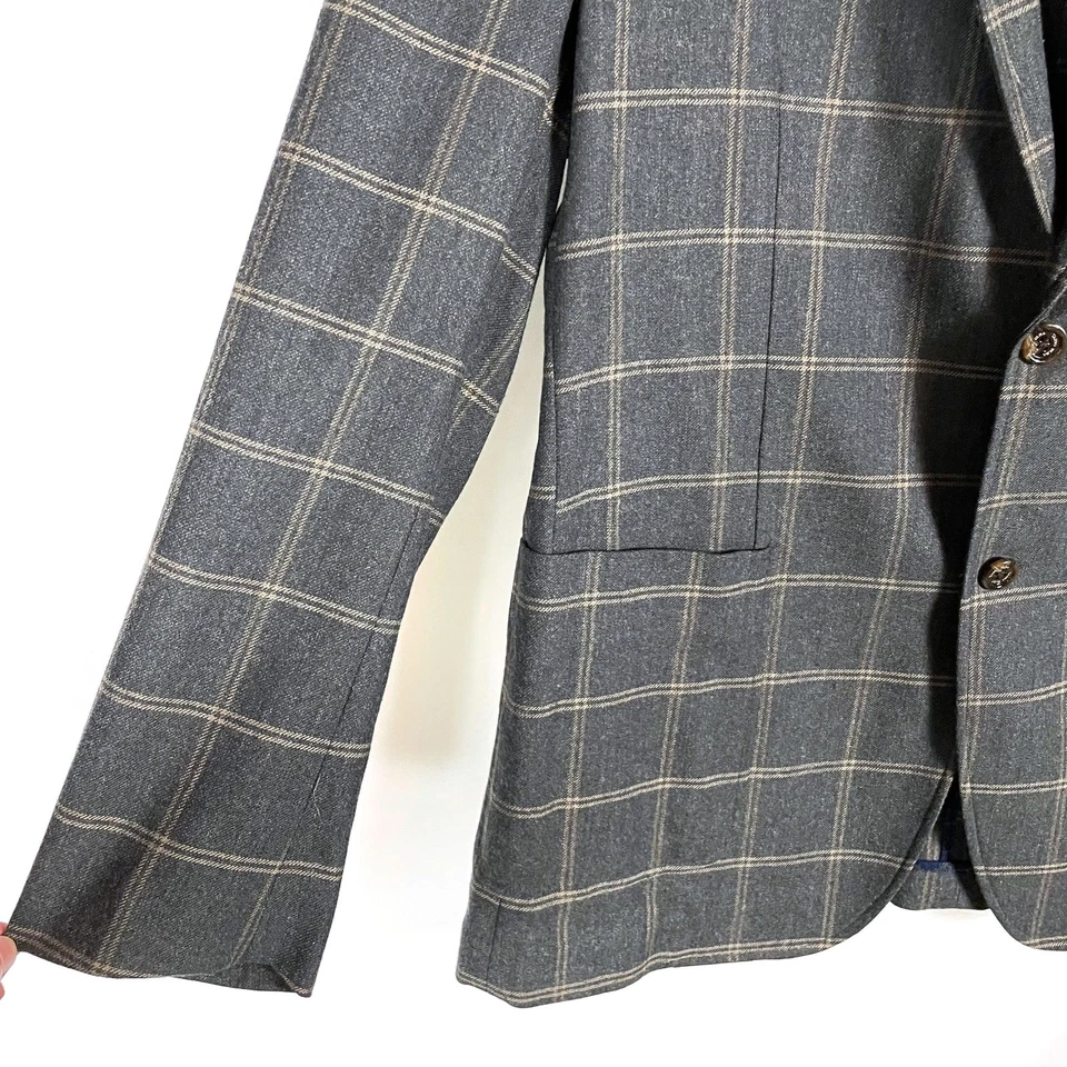 Tasso Elba Plaid Blazer Gray Wool Cotton 2-Button Sport Coat Jacket Sz XL Men's - Image 3 of 4
