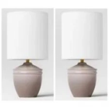 Set of 2 - Mini Ceramic Table Lamp Gray - Threshold™: Modern Polyester Shade, 1-