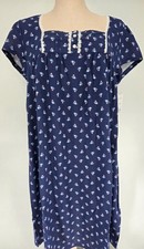 S NWT Croft  Barrow Nightgown Knit Navy Floral Cotton Blend Short Sleeve