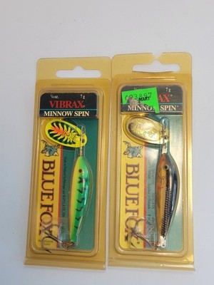 Lot Of 2 NOS Blue Fox Vibrax Minnow Spin, VMS-5, SG&FT 1994, Rapala SKU-B06