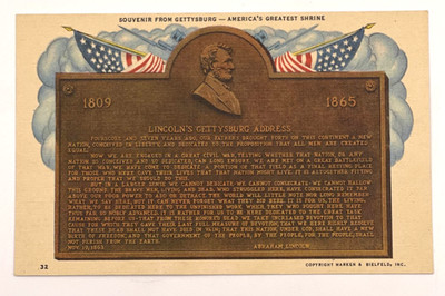 Gettysburg Lincoln's Address Bronze Tablet Souvenir Postcard Marken & Bielfeld