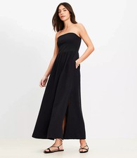 NEW LOFT Beach Strapless Mixed Media Pocket Maxi Dress, Size XS, Black