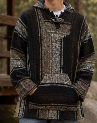 F Cruz Serape Baja Hoodie XL Black Gray Mexican Pullover Drug Rug Jacket