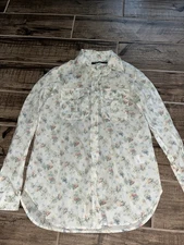 Lauren Ralph Lauren 100% Cotton floral print Button Down shirt small Vintage