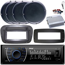 Pyle 1-DIN Marine Receiver W/Kit Adapter Plate, 4x 5.25" Speakers, Amplifier